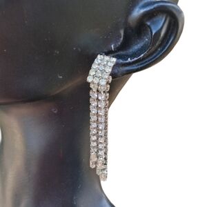 Vintage Crystal Fringe Dangle Earrings - 80s Glam Statement